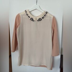 Max&Co Cream and Pink Floral Embroidered Top size M